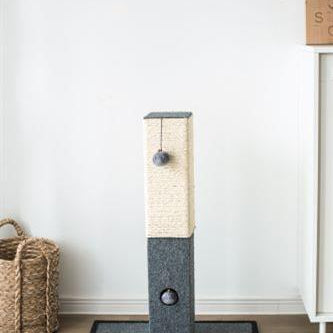 Natural Minimalist Cat Tree Cat Scratching Post with Natural Sisal Rope and Toys - Rocky & Maggie's Pet Boutique and Salon
