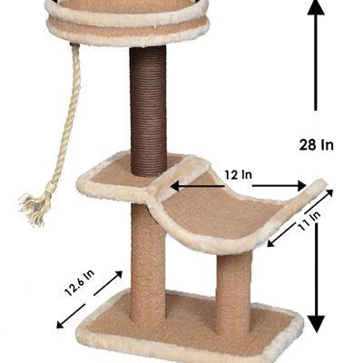 Catry, Cradle-Beige Cat Tree Cradle Bed with Recycled Paper Scratching Posts and Teasing Rope - Rocky & Maggie's Pet Boutique and Salon