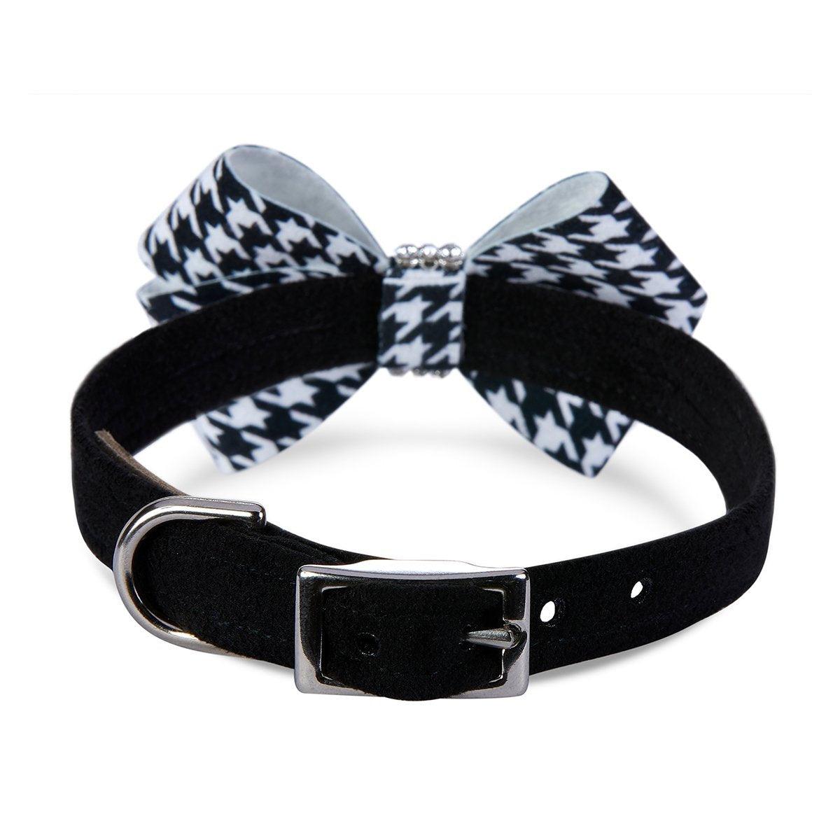 Black & White Houndstooth Nouveau Bow Collar - Rocky & Maggie's Pet Boutique and Salon