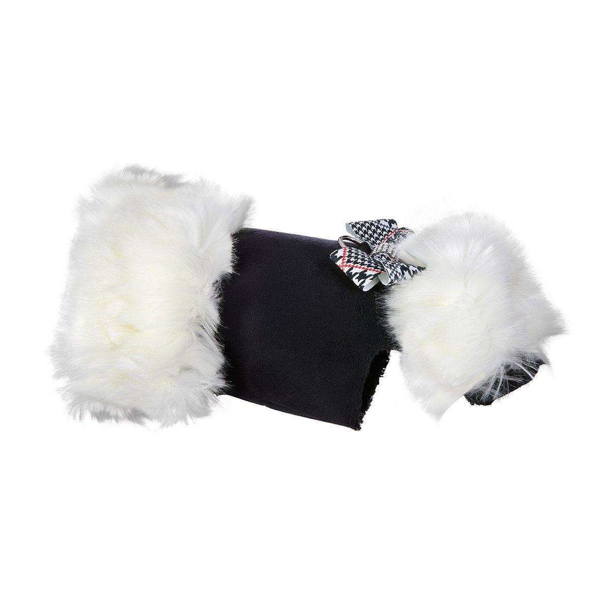 White Fur Coat with Classic Glen Houndstooth Nouveau Bow - Rocky & Maggie's Pet Boutique and Salon