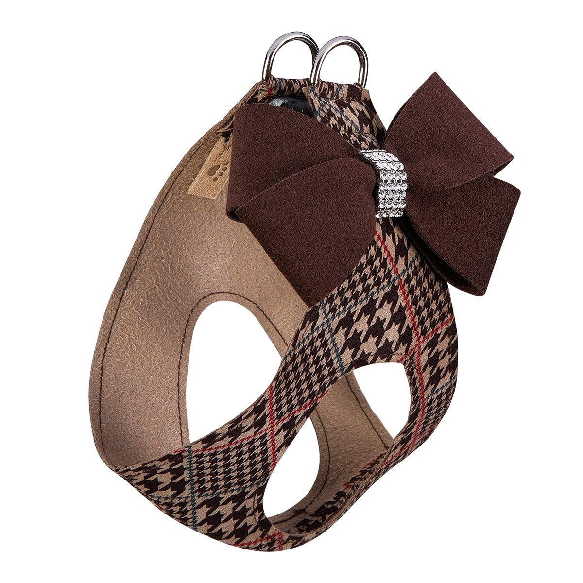 Chocolate & Dark Brown Glen Houndstooth Nouveau Bow Step In Harness - Rocky & Maggie's Pet Boutique and Salon