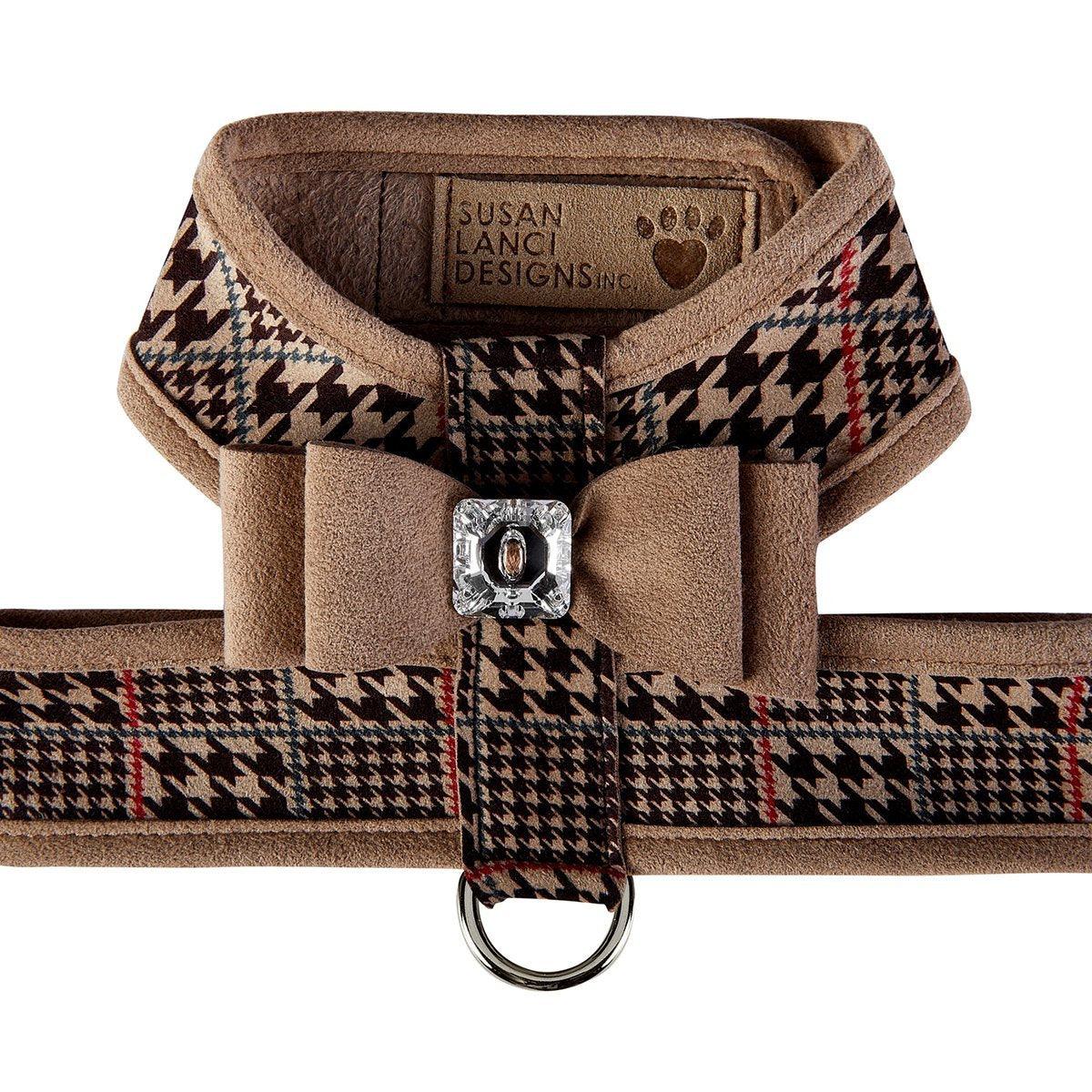 Glen Houndstooth Tinkie Harness with Trim and Big Bow - Rocky & Maggie's Pet Boutique and Salon