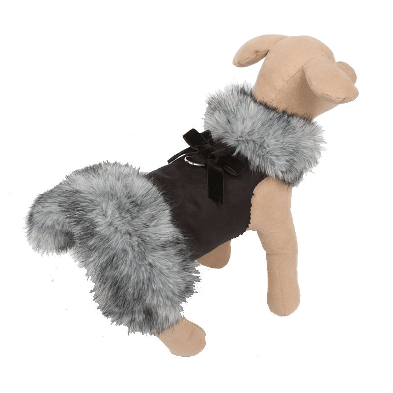 Fur Coat Velvet Bow Black Tip Silver Fox - Rocky & Maggie's Pet Boutique and Salon