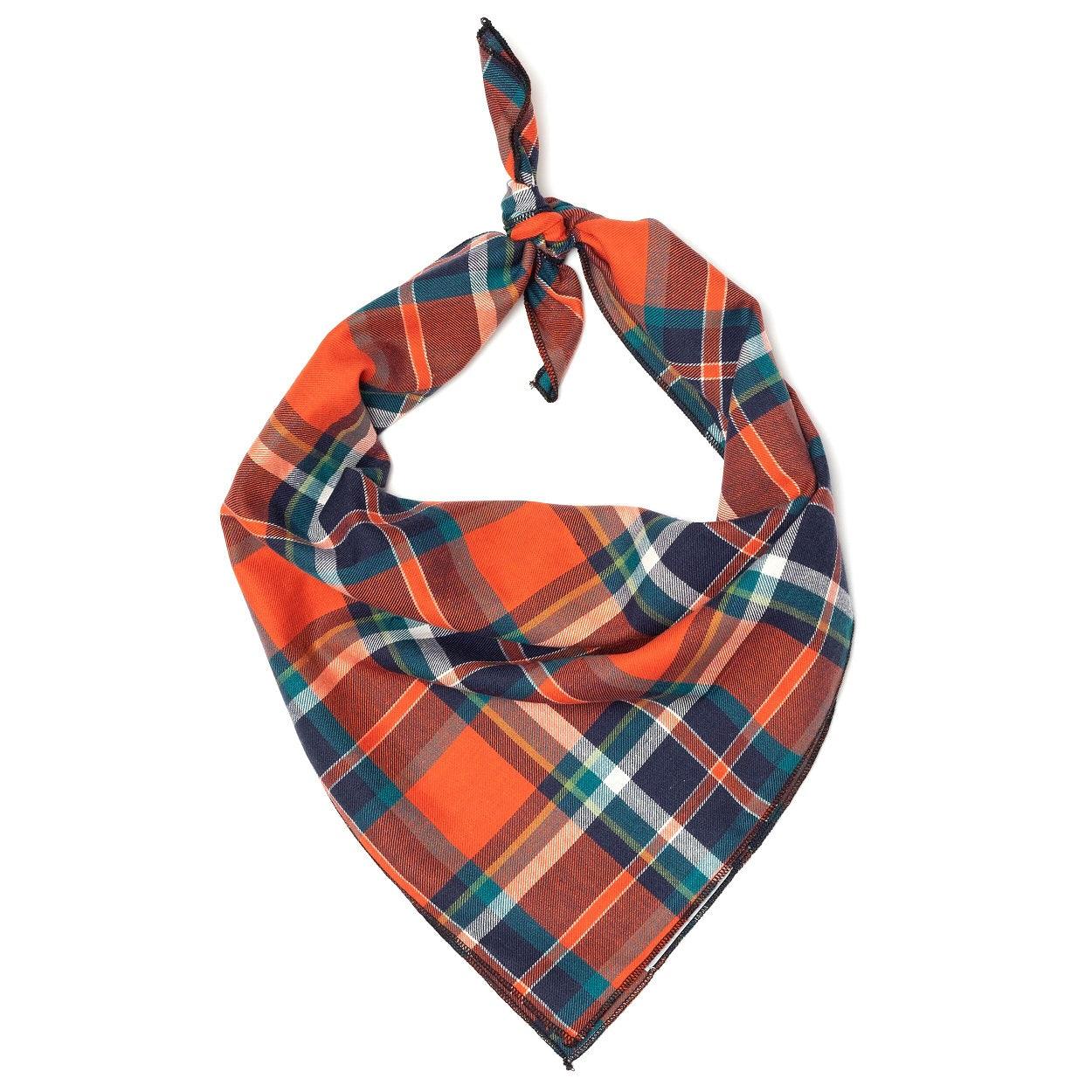 Orange/Navy Plaid Bandana - Rocky & Maggie's Pet Boutique and Salon
