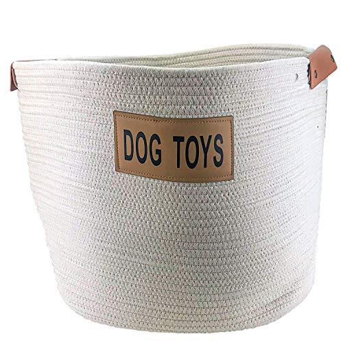 Rope Toy Basket with Leather Handles - Rocky & Maggie's Pet Boutique and Salon