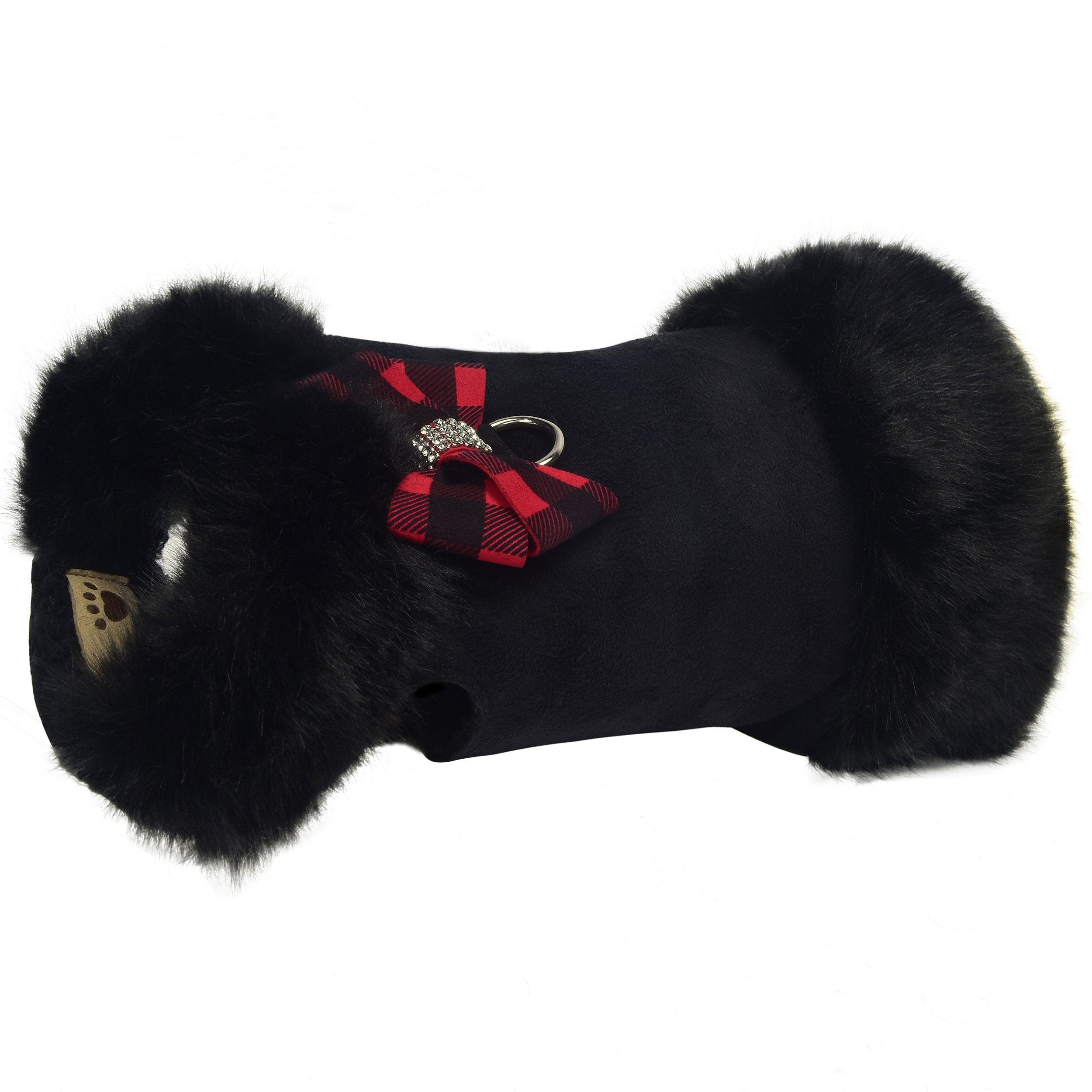 Red Gingham Nouveau Bow Black Fox Fur Coat - Rocky & Maggie's Pet Boutique and Salon