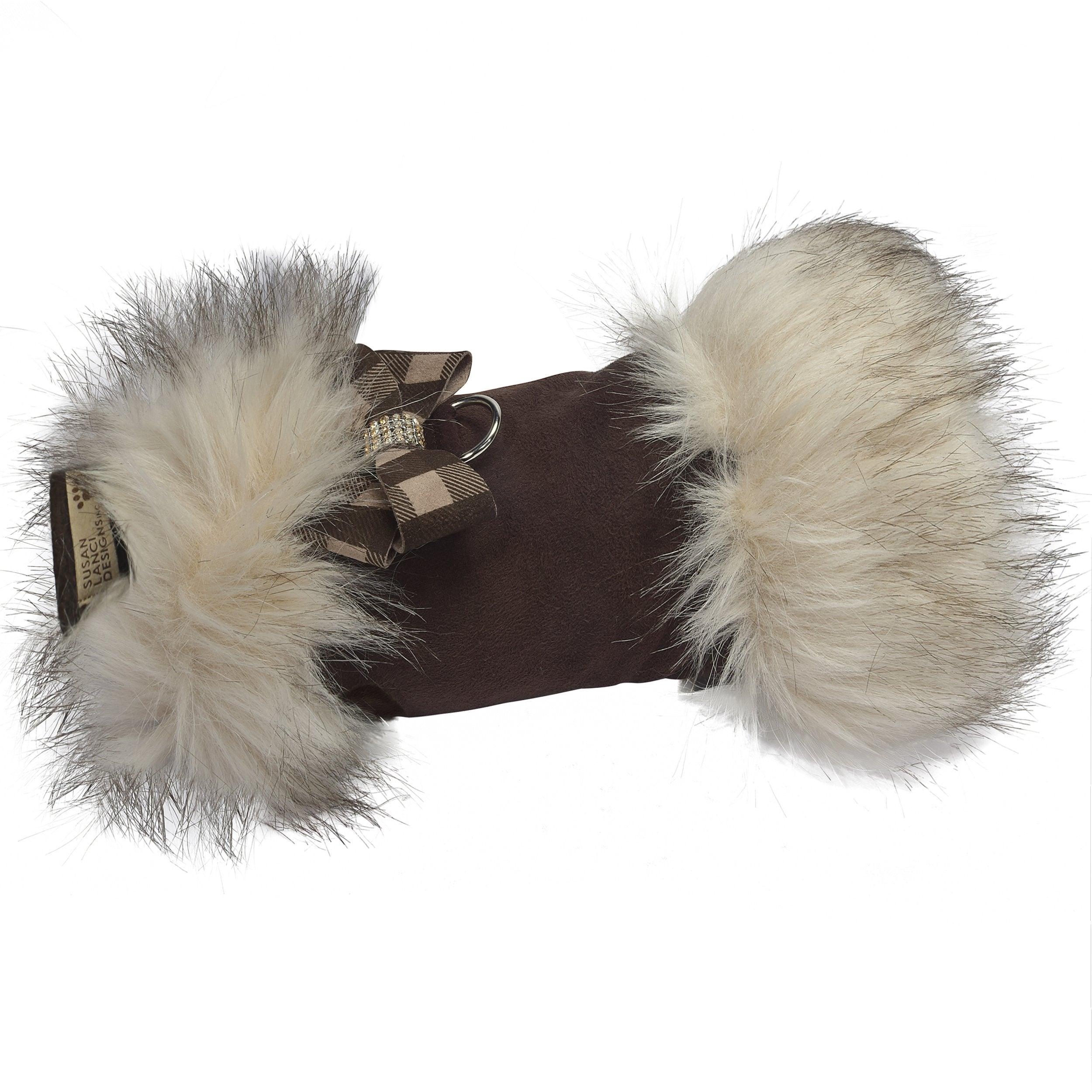 Fawn Gingham Nouveau Bow Ivory Fox Fur Coat - Rocky & Maggie's Pet Boutique and Salon