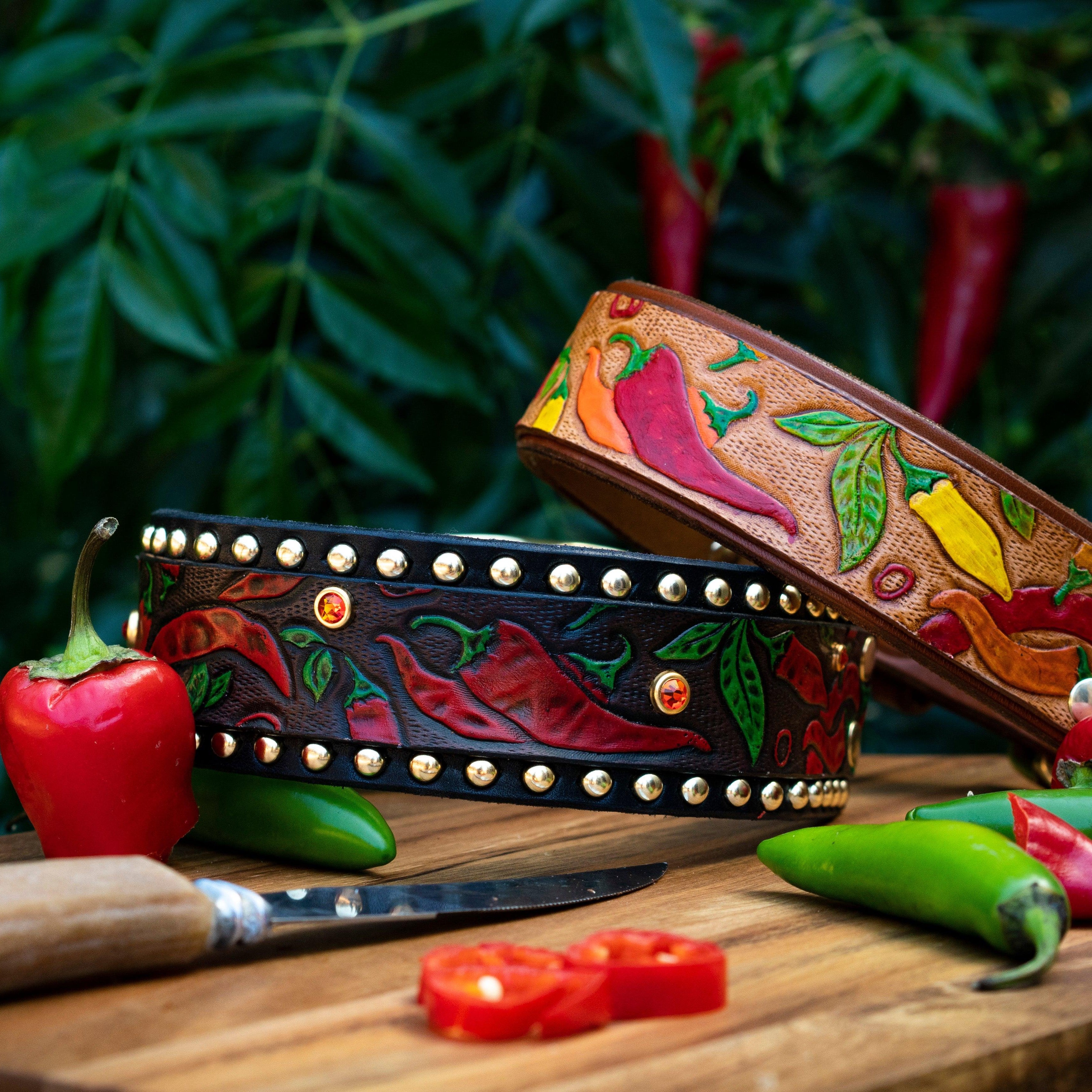 Chili Peppers Leather Collar - Rocky & Maggie's Pet Boutique and Salon