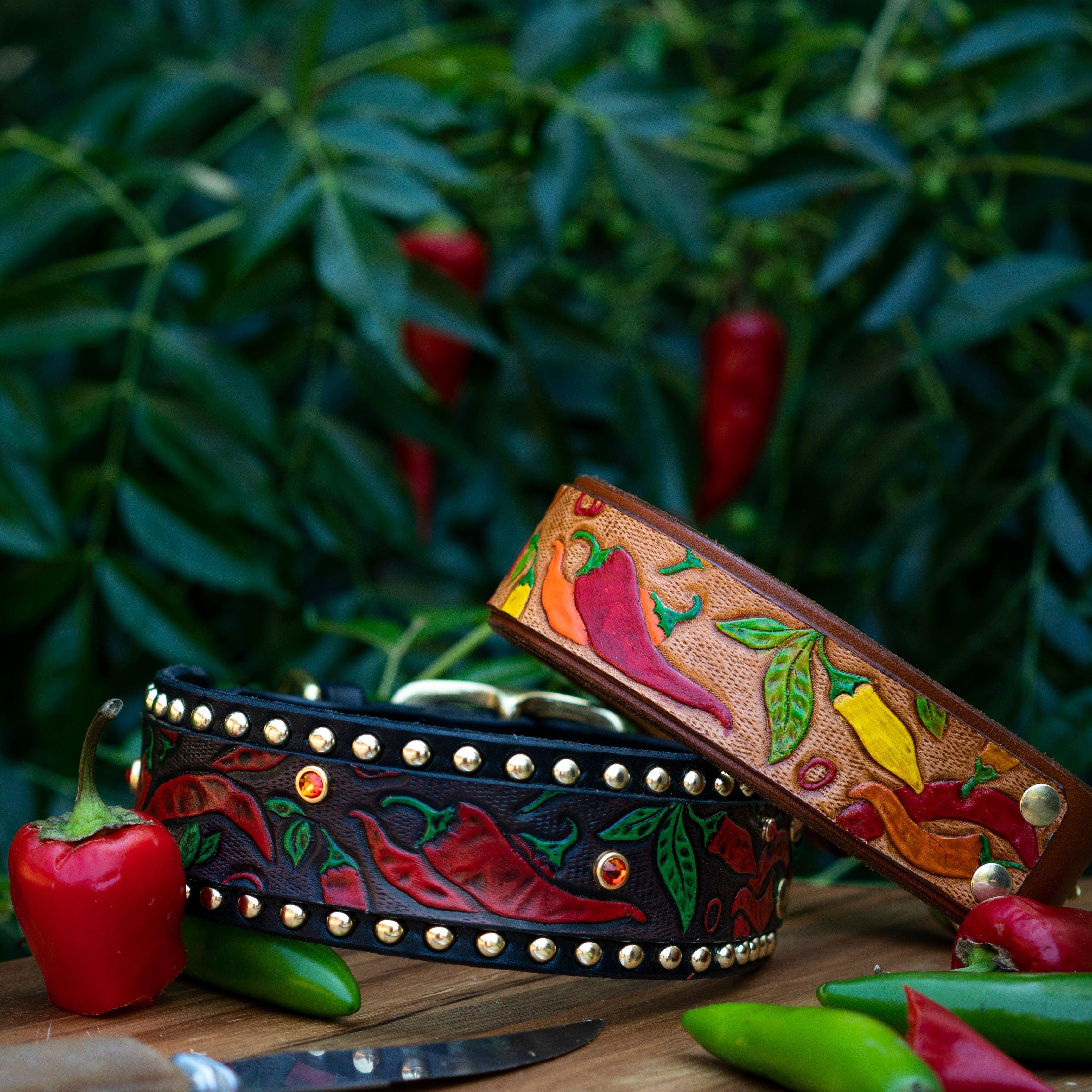 Chili Peppers Leather Collar - Rocky & Maggie's Pet Boutique and Salon