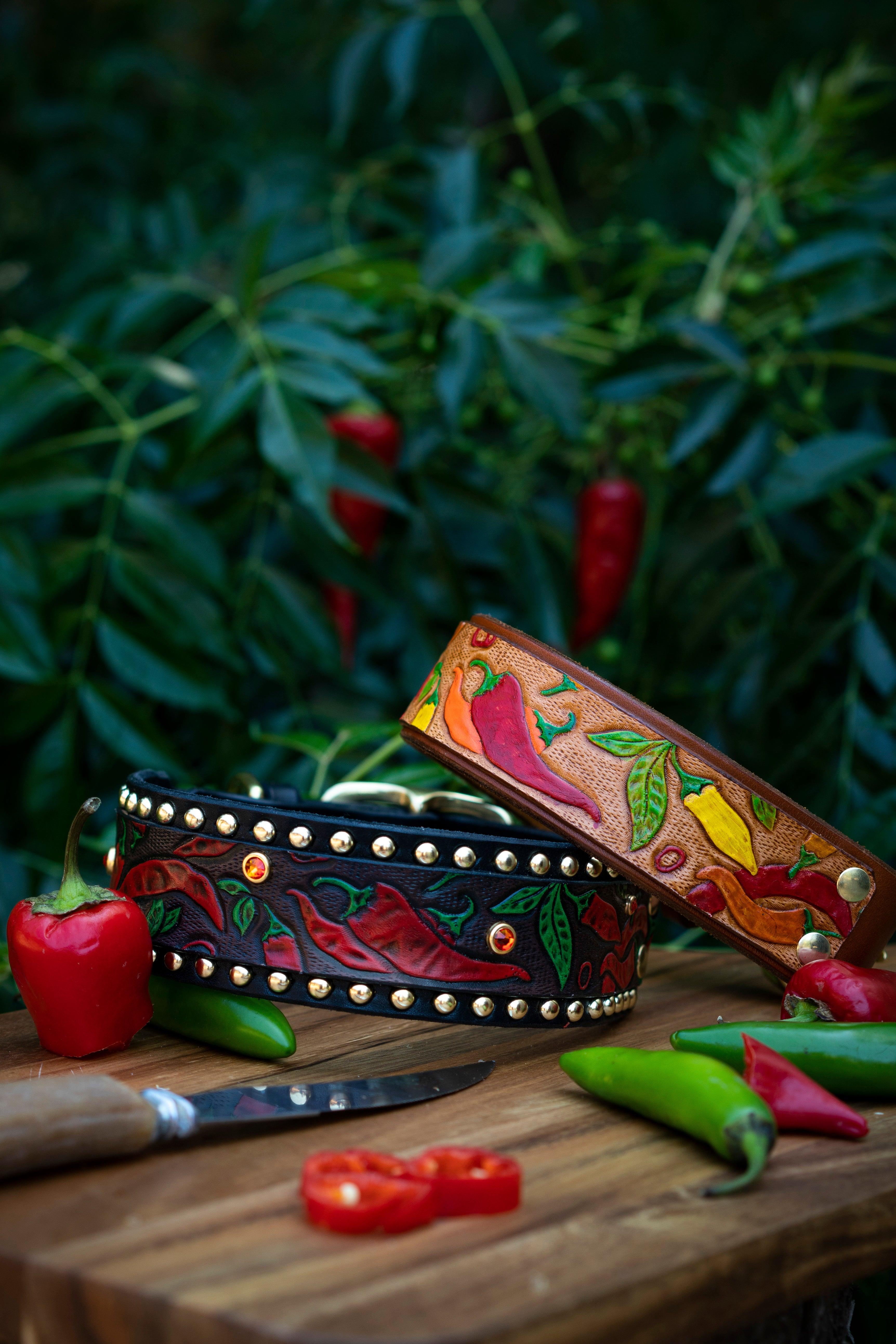 Chili Peppers Leather Collar - Rocky & Maggie's Pet Boutique and Salon