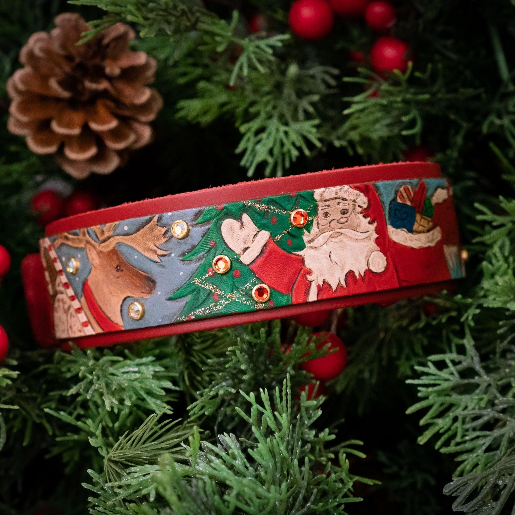 Vintage Christmas Leather Collar (Limited Edition) - Rocky & Maggie's Pet Boutique and Salon