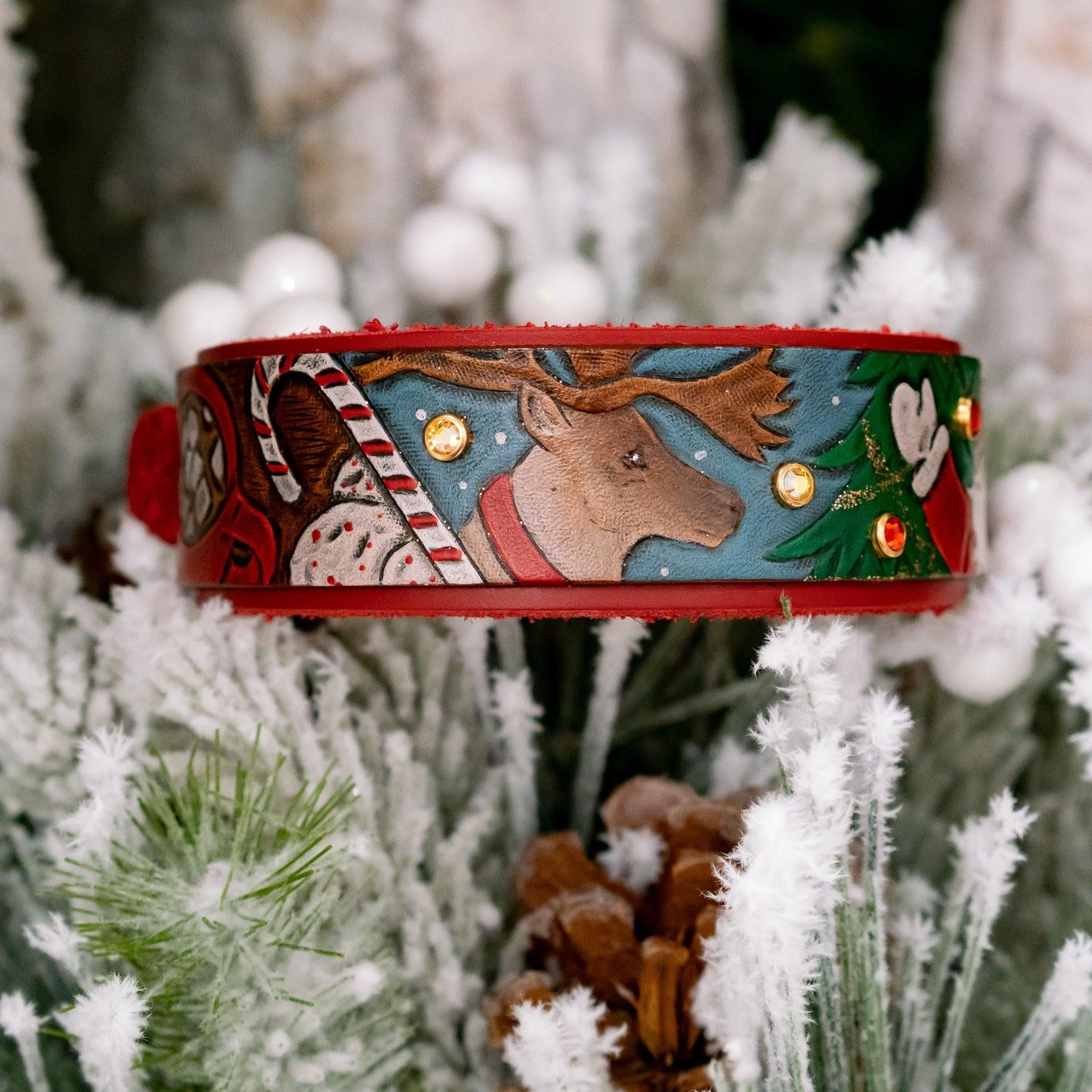Vintage Christmas Leather Collar (Limited Edition) - Rocky & Maggie's Pet Boutique and Salon