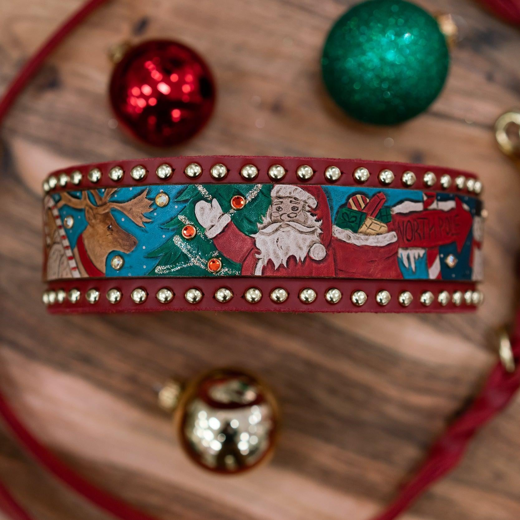 Vintage Christmas Leather Collar (Limited Edition) - Rocky & Maggie's Pet Boutique and Salon