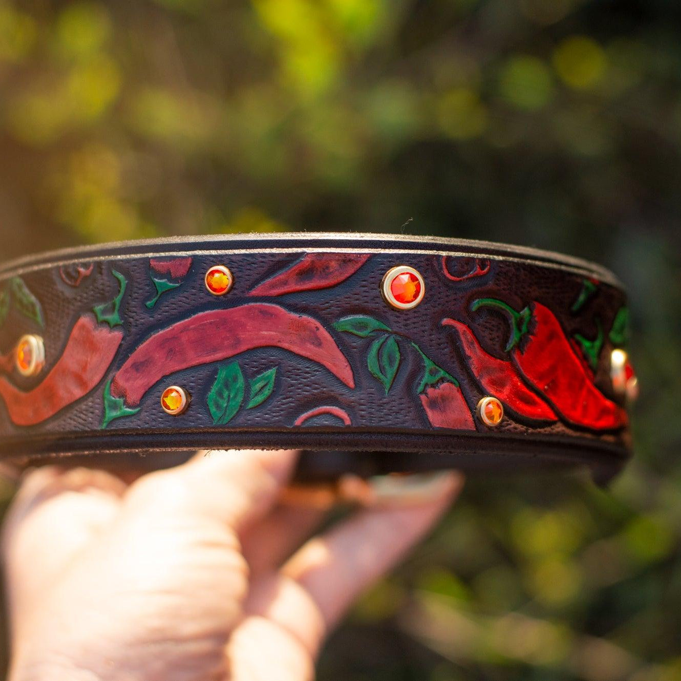 Chili Peppers Leather Collar - Rocky & Maggie's Pet Boutique and Salon