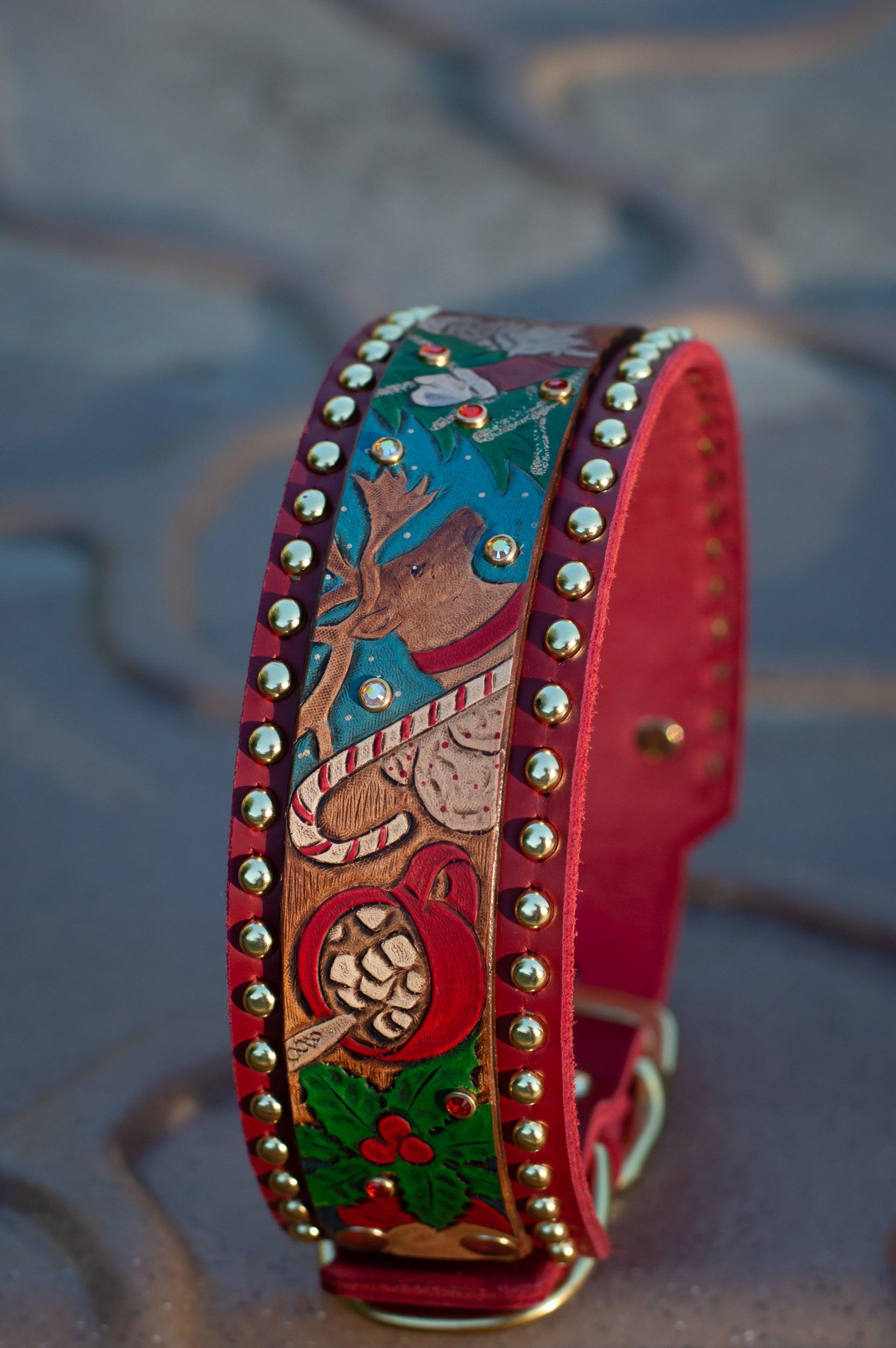 Vintage Christmas Leather Collar (Limited Edition) - Rocky & Maggie's Pet Boutique and Salon