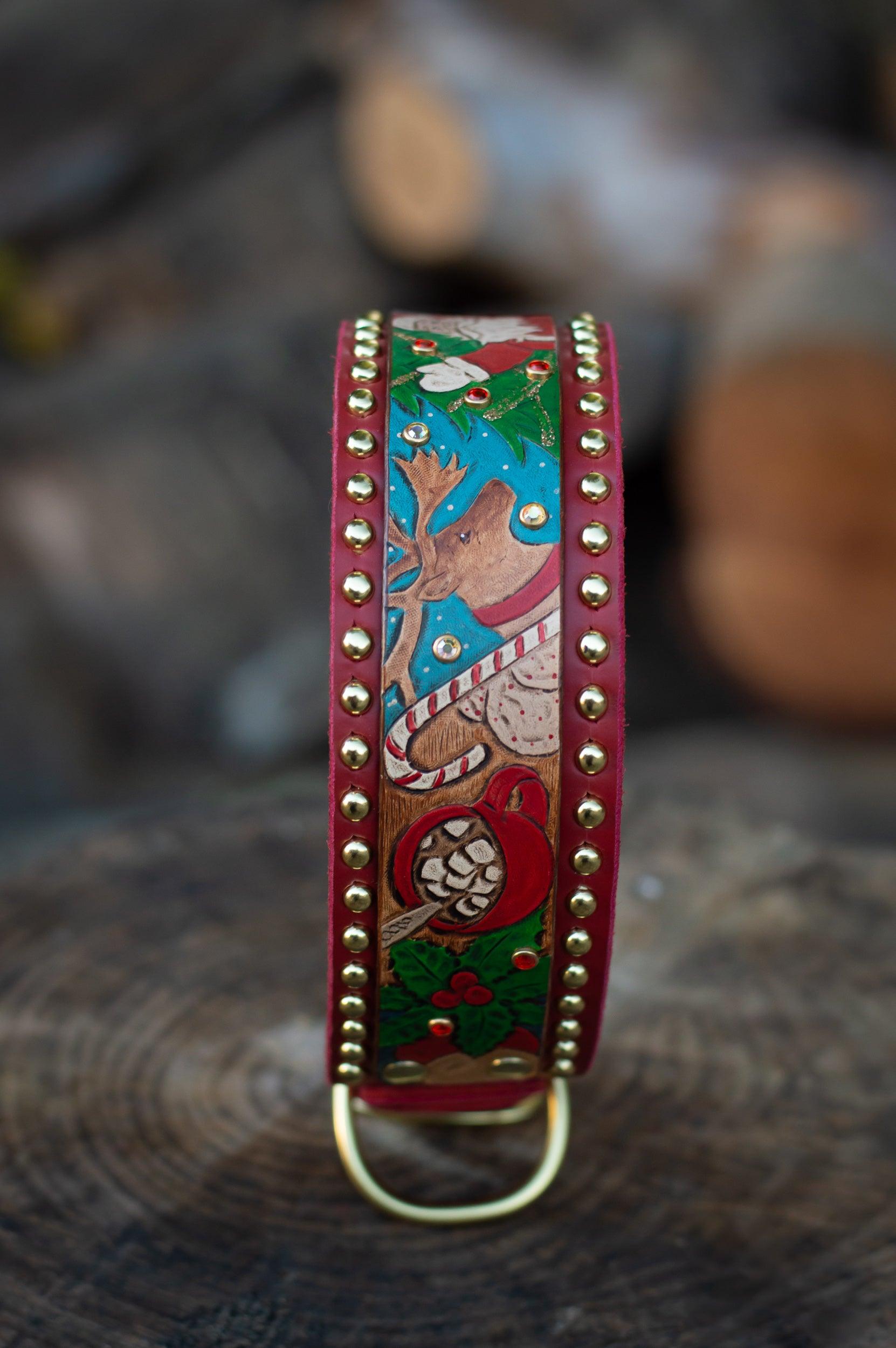 Vintage Christmas Leather Collar (Limited Edition) - Rocky & Maggie's Pet Boutique and Salon