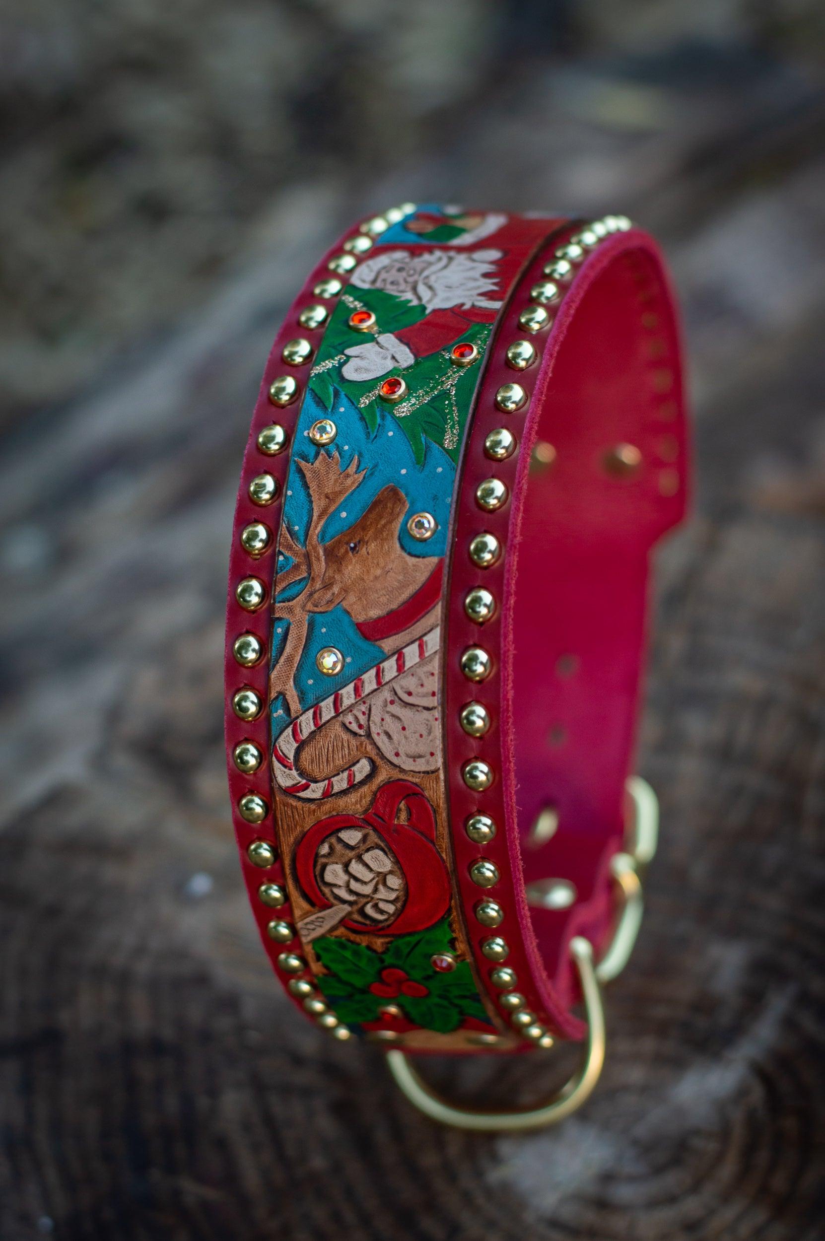 Vintage Christmas Leather Collar (Limited Edition) - Rocky & Maggie's Pet Boutique and Salon