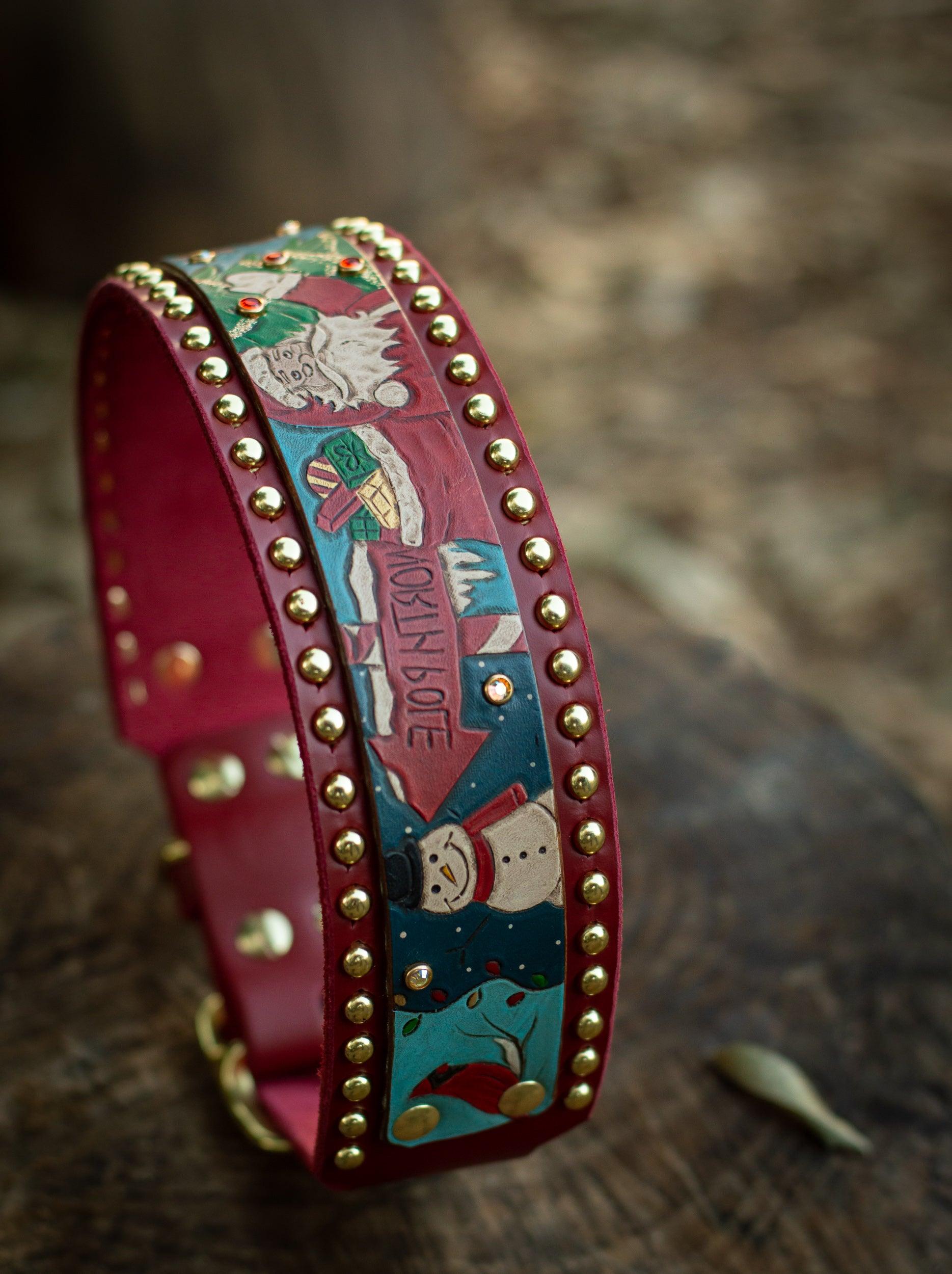 Vintage Christmas Leather Collar (Limited Edition) - Rocky & Maggie's Pet Boutique and Salon