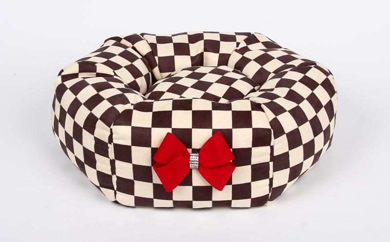 Windsor Check Bed with Red Nouveau Bow - Rocky & Maggie's Pet Boutique and Salon
