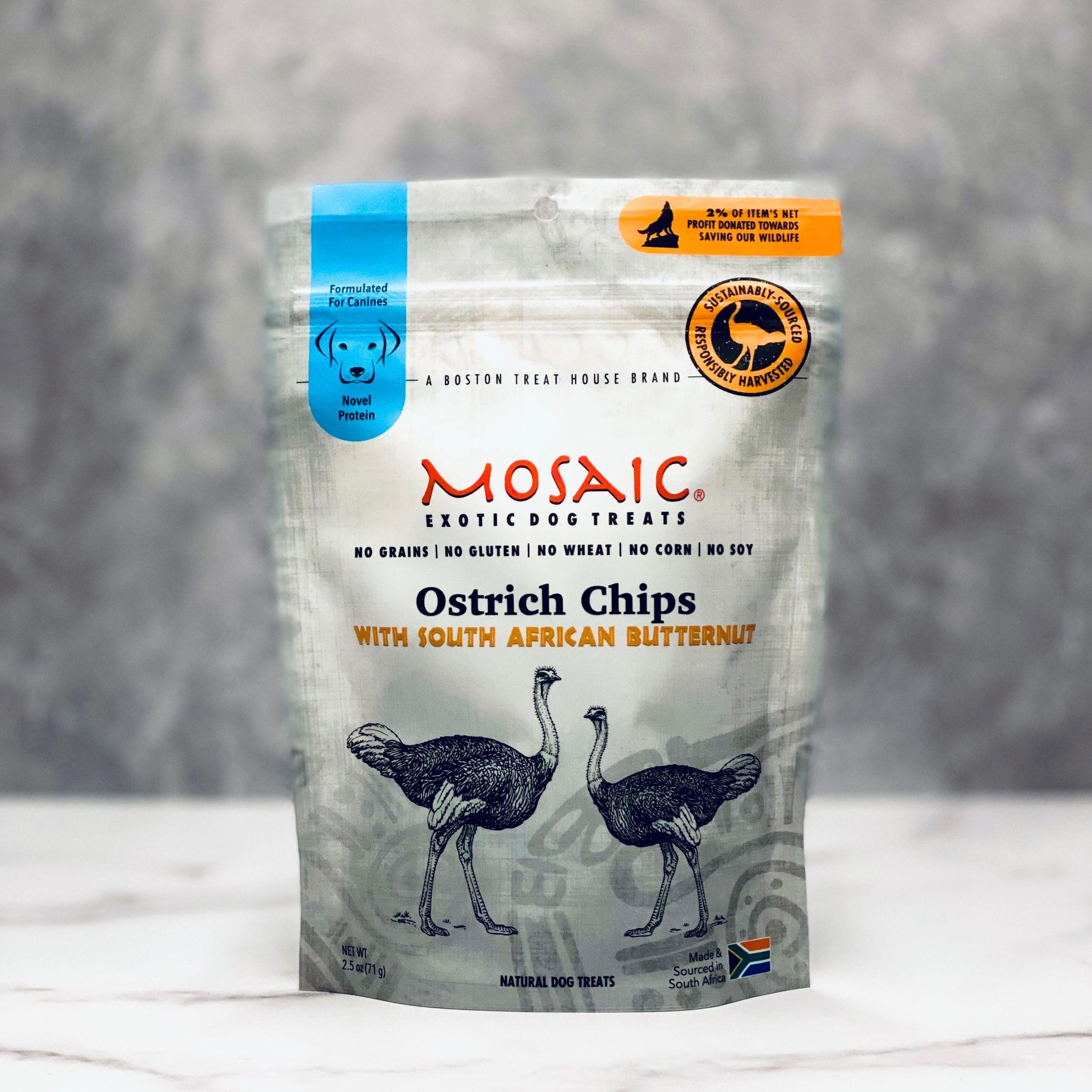 Mosaic South African Ostrich Chips Infused with Butternut, 2.5 oz - Rocky & Maggie's Pet Boutique and Salon