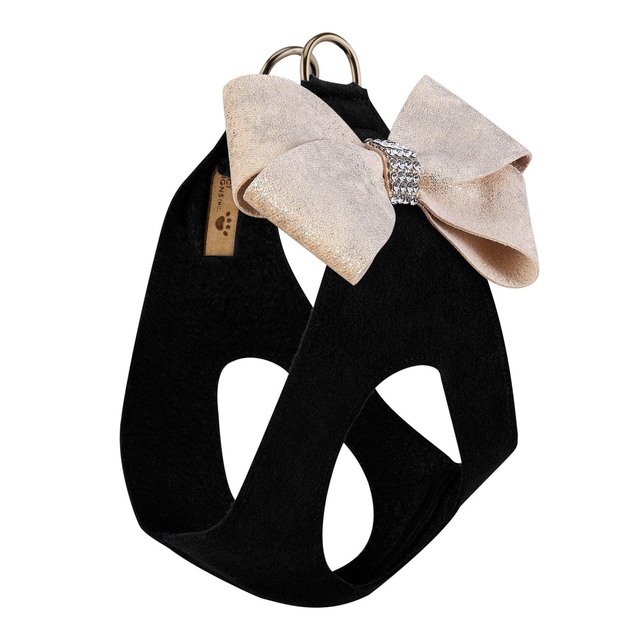 Black Step in Harness with Champagne Glitzerati Nouveau Bow - Rocky & Maggie's Pet Boutique and Salon