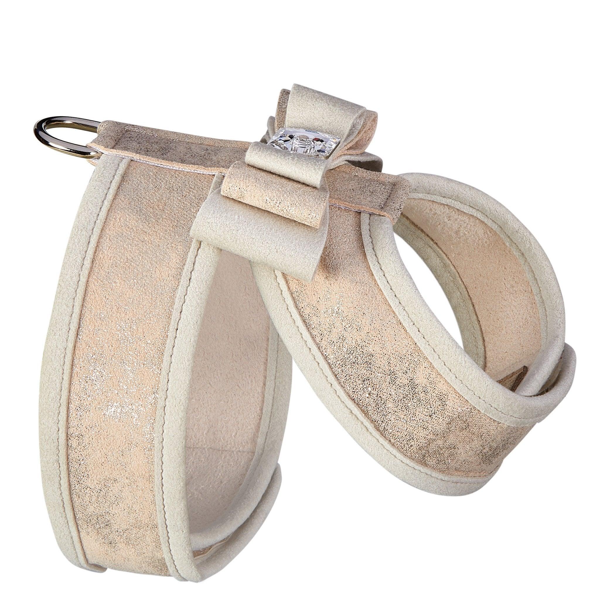 Champagne Glitzerati Really Big Bow Tinkie Harness with Doe Trim - Rocky & Maggie's Pet Boutique and Salon