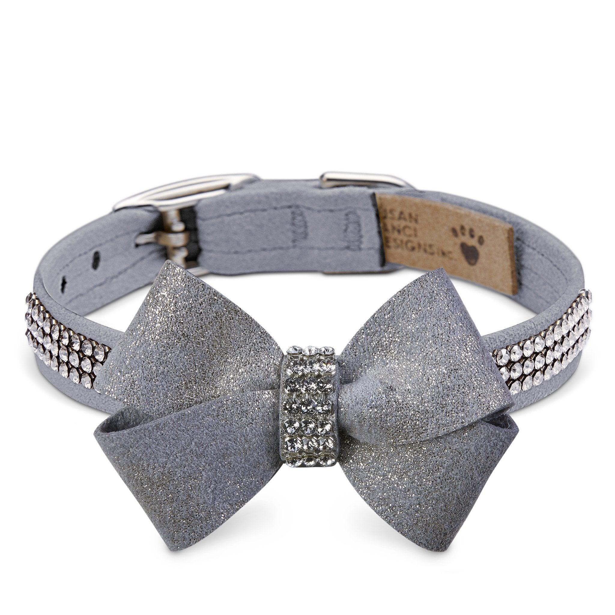 Platinum Glitzerati Nouveau Bow 3 Row Giltmore Collar - Rocky & Maggie's Pet Boutique and Salon