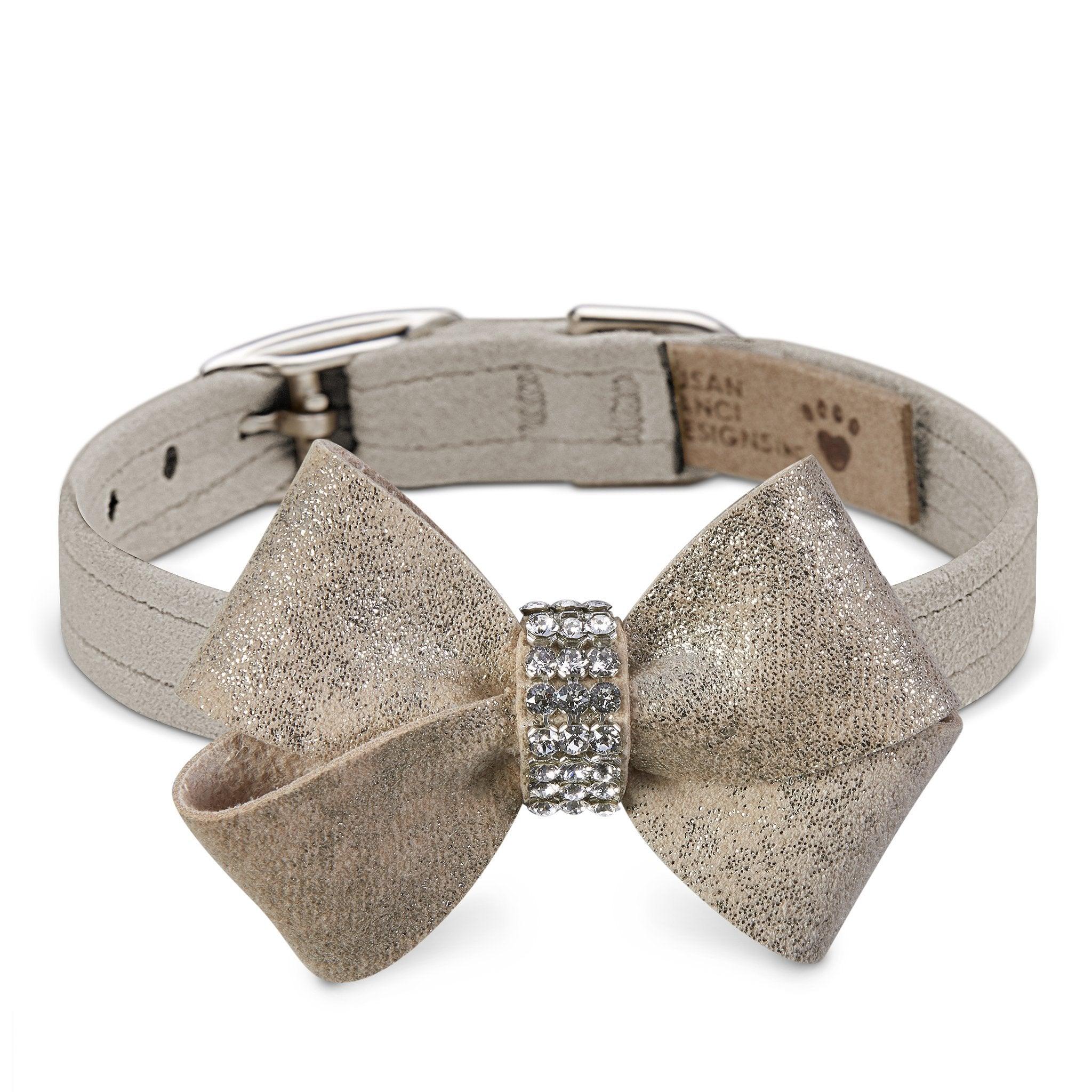 Champagne Glitzerati Nouveau Bow Collar - Rocky & Maggie's Pet Boutique and Salon