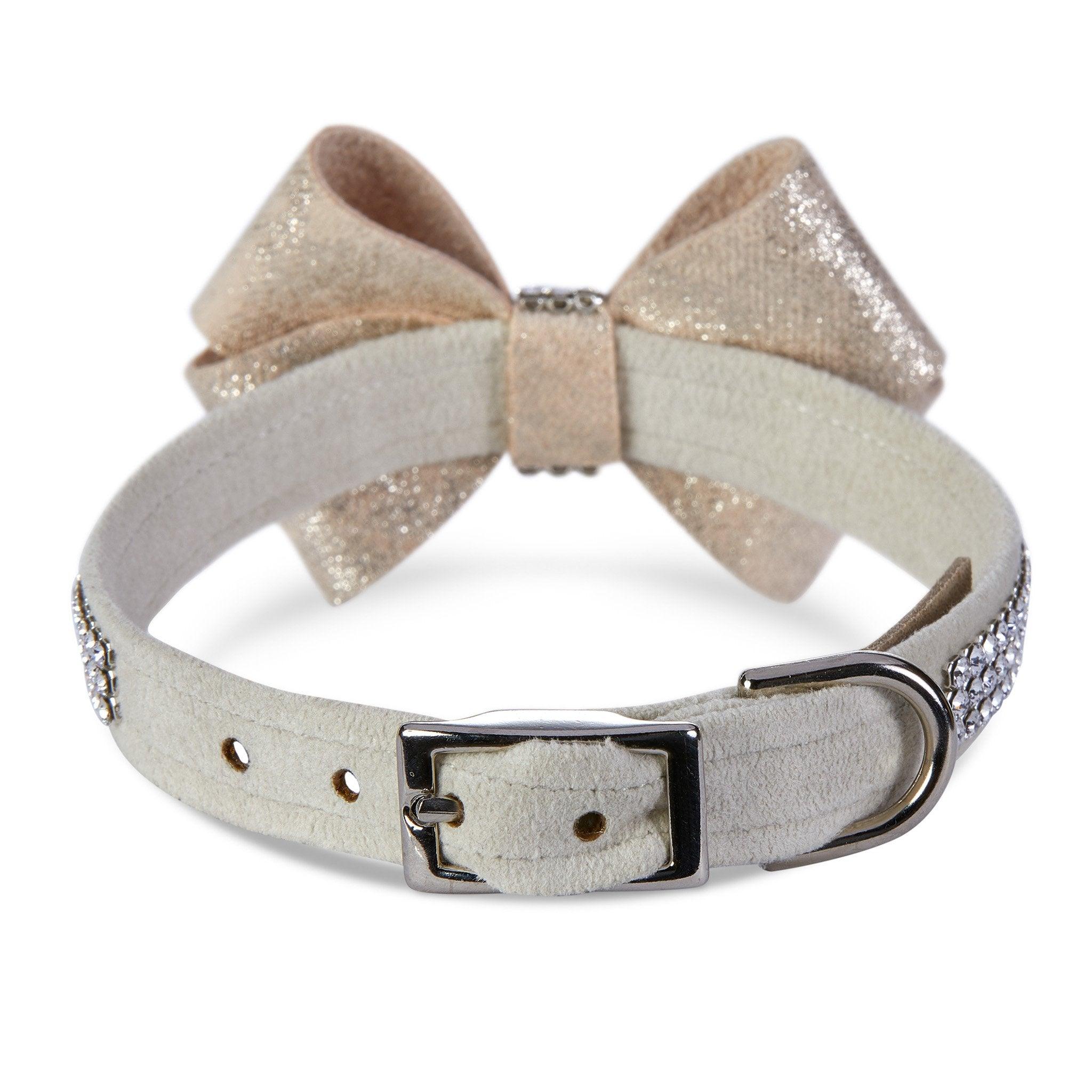 Champagne Glitzerati Nouveau Bow 3 Row Giltmore Collar - Rocky & Maggie's Pet Boutique and Salon