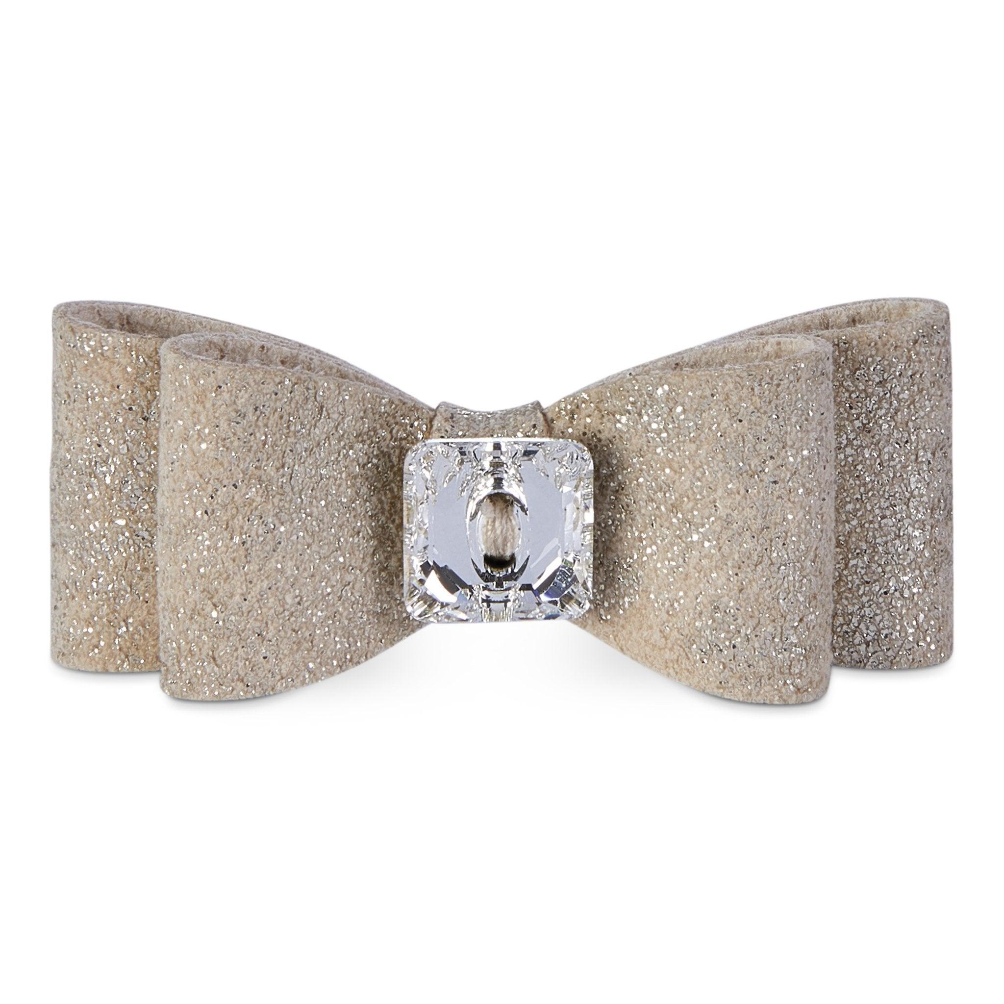 Champagne Glitzerati Single Big Bow Hair Bow - Rocky & Maggie's Pet Boutique and Salon