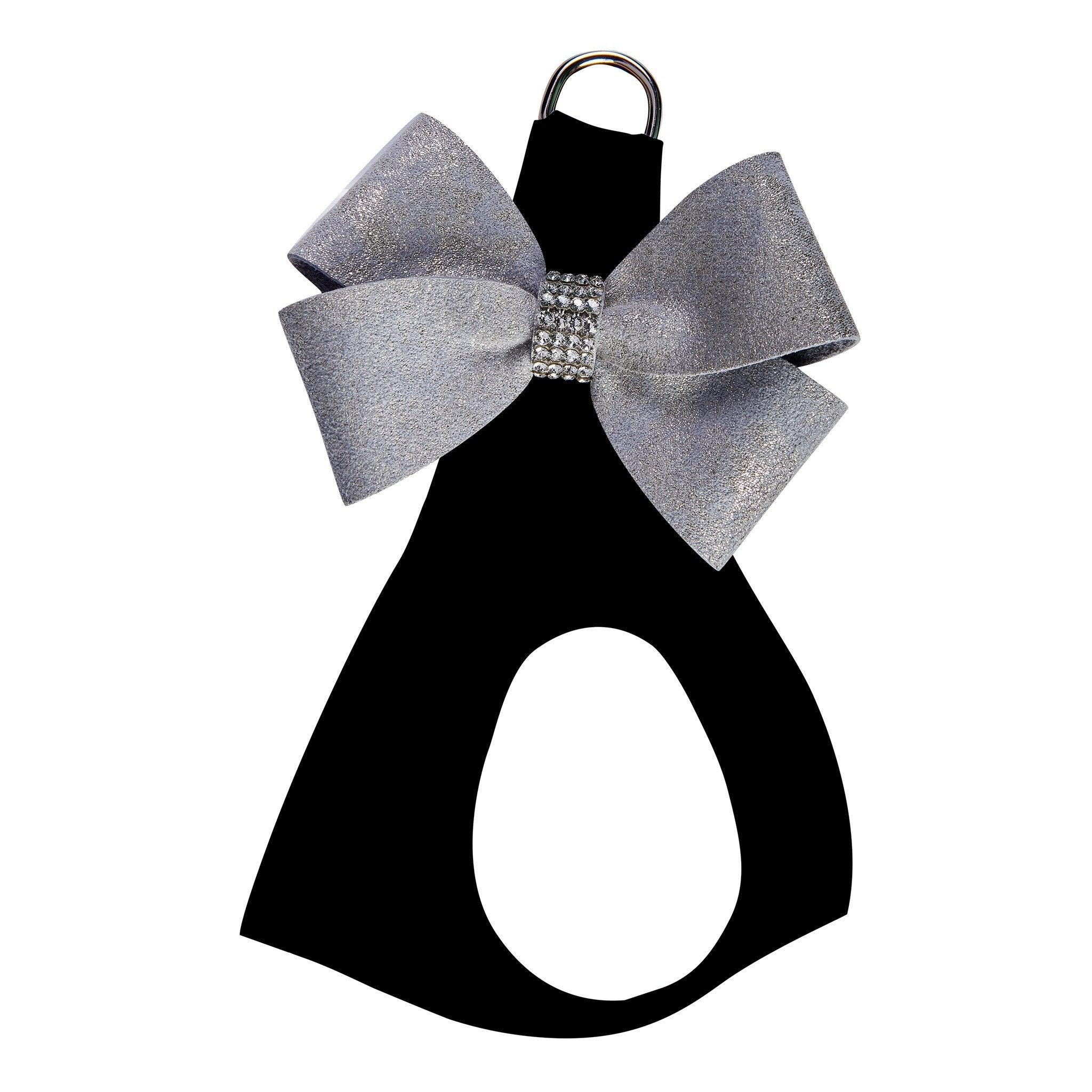 Black Step in Harness with Platinum Glitzerati Nouveau Bow - Rocky & Maggie's Pet Boutique and Salon
