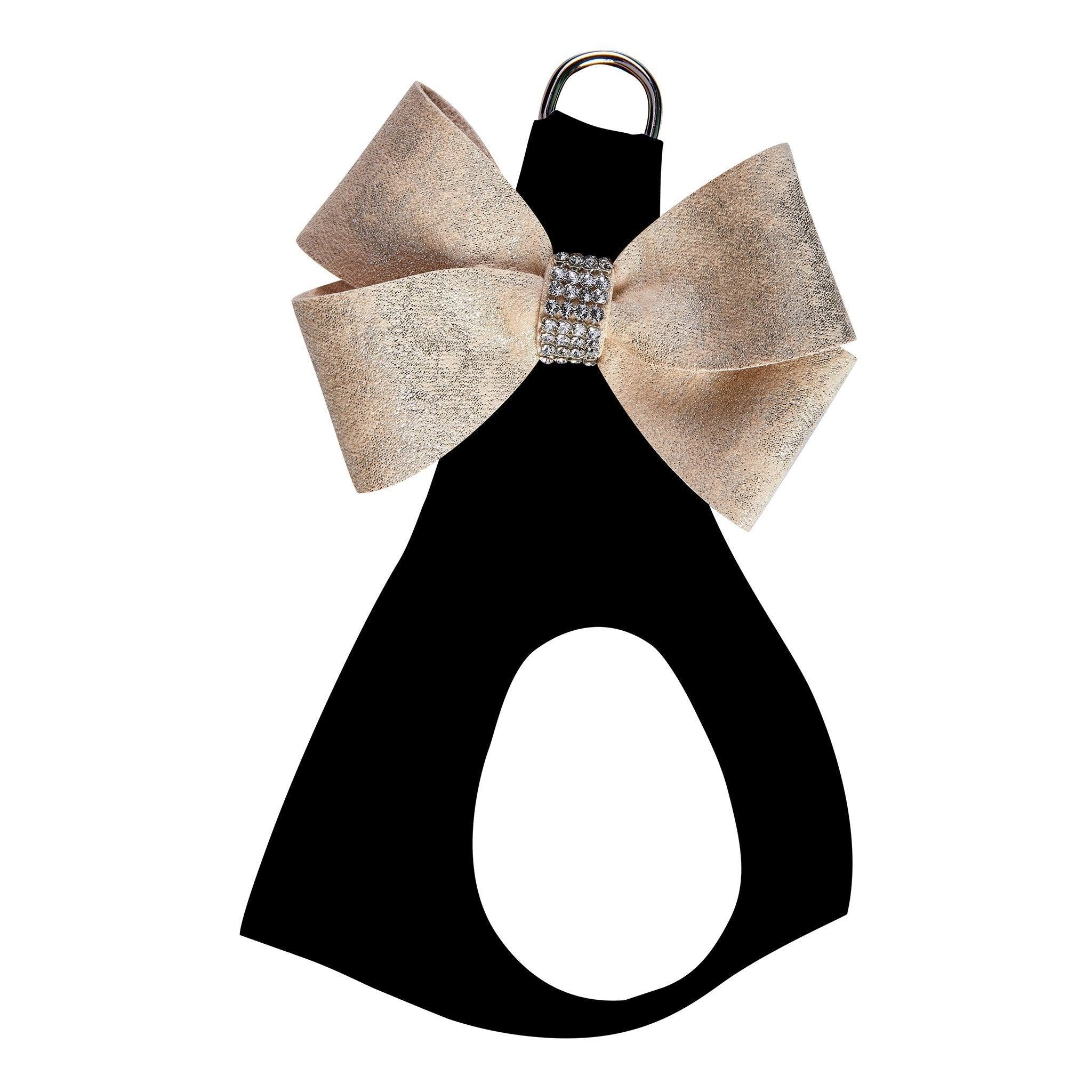 Black Step in Harness with Champagne Glitzerati Nouveau Bow - Rocky & Maggie's Pet Boutique and Salon