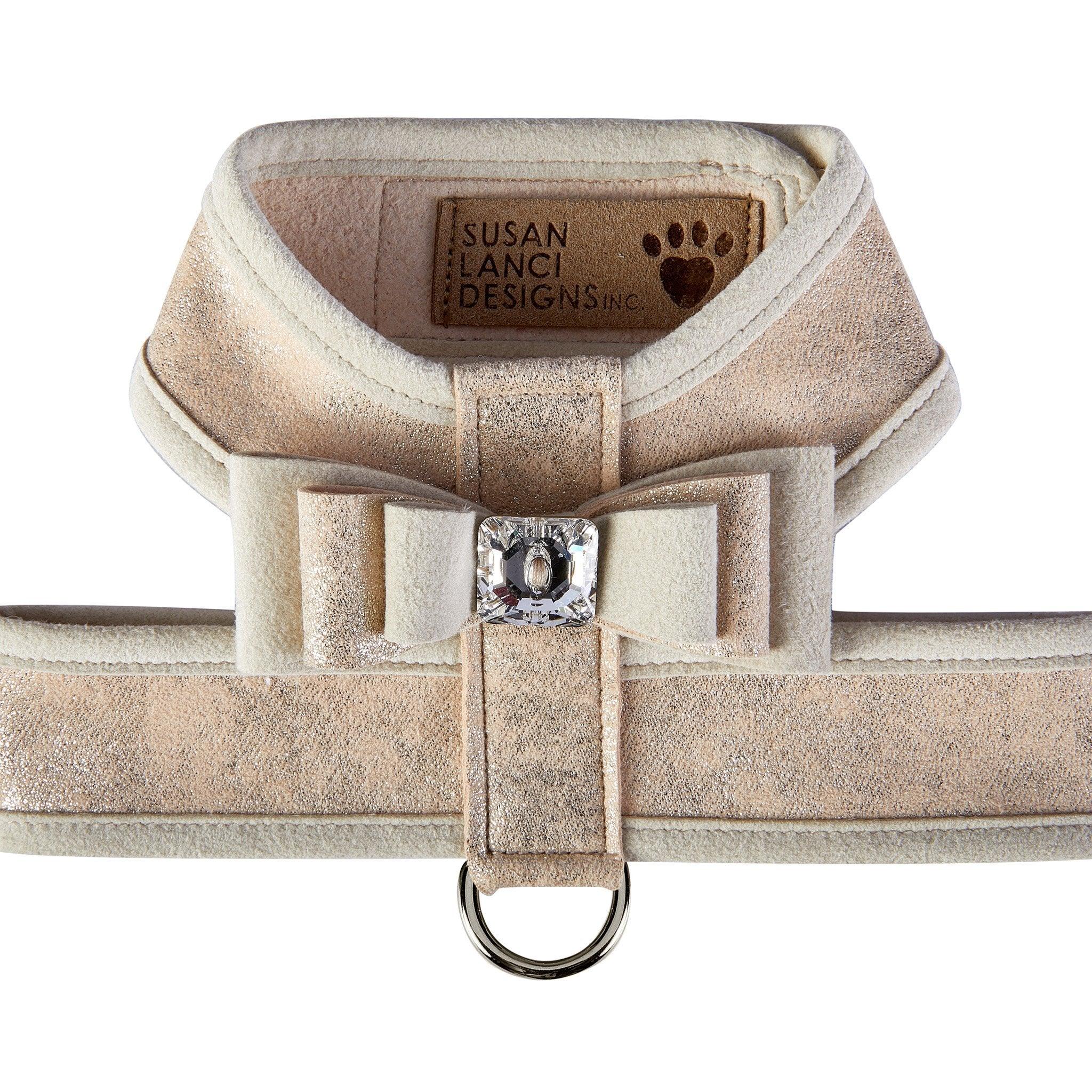 Champagne Glitzerati Really Big Bow Tinkie Harness with Doe Trim - Rocky & Maggie's Pet Boutique and Salon
