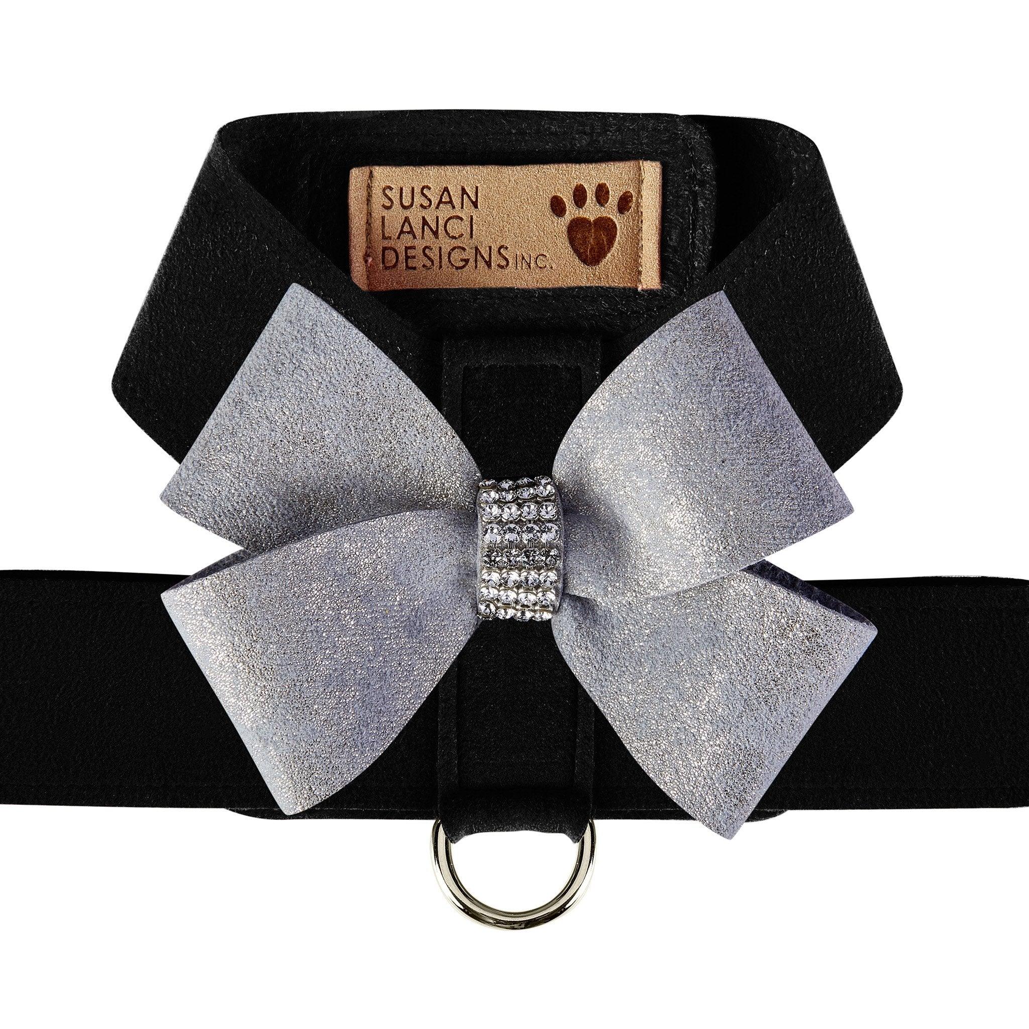 Black Tinkie Harness with Platinum Glitzerati Nouveau Bow - Rocky & Maggie's Pet Boutique and Salon