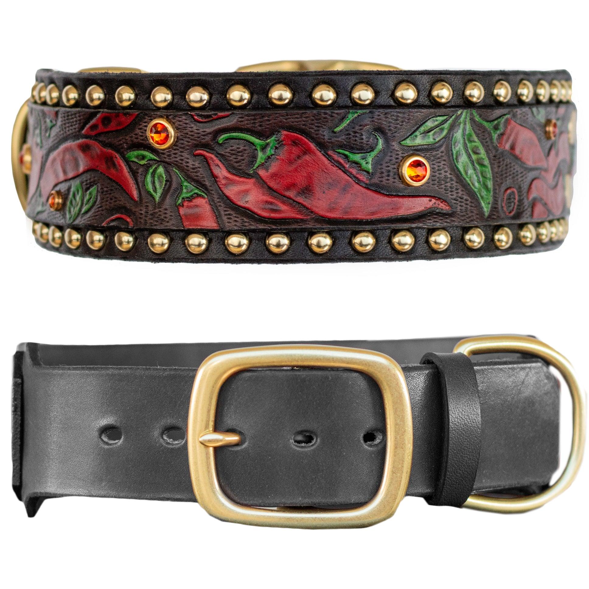Chili Peppers Leather Collar - Rocky & Maggie's Pet Boutique and Salon