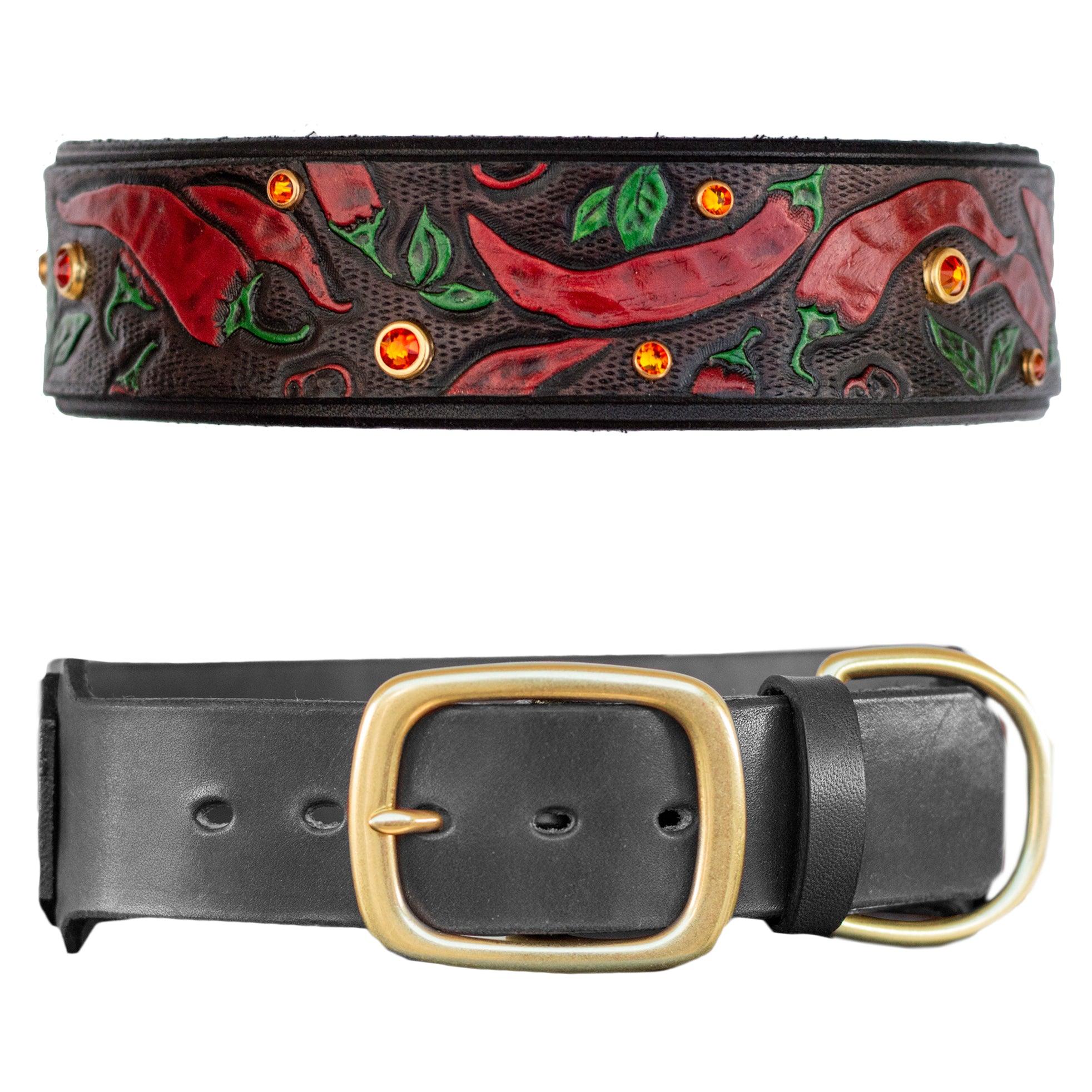 Chili Peppers Leather Collar - Rocky & Maggie's Pet Boutique and Salon