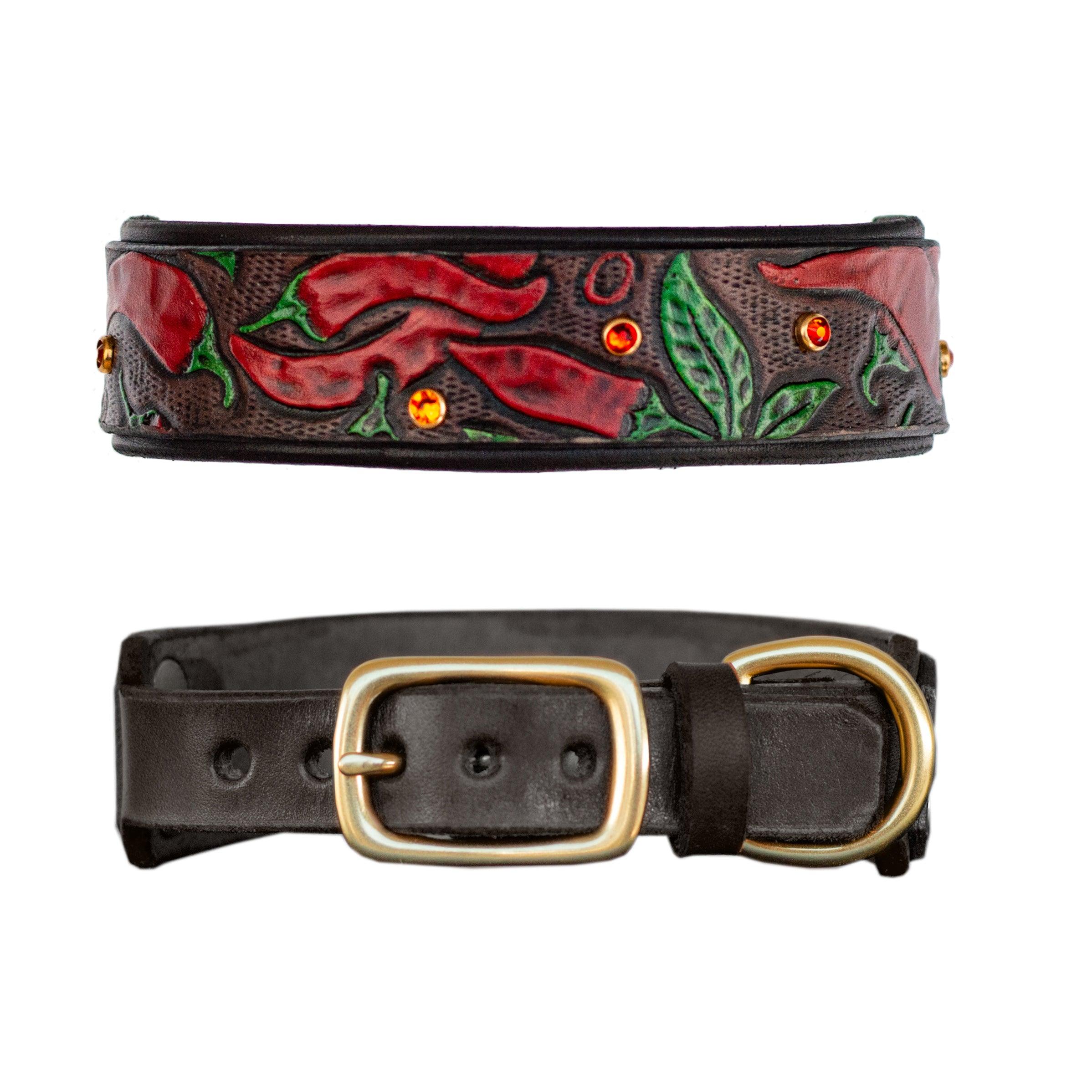 Chili Peppers Leather Collar - Rocky & Maggie's Pet Boutique and Salon