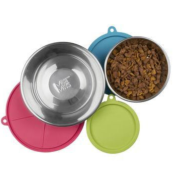 6pc Set with Three Stainless Steel Bowls and Three Silicone Lids - Rocky & Maggie's Pet Boutique and Salon