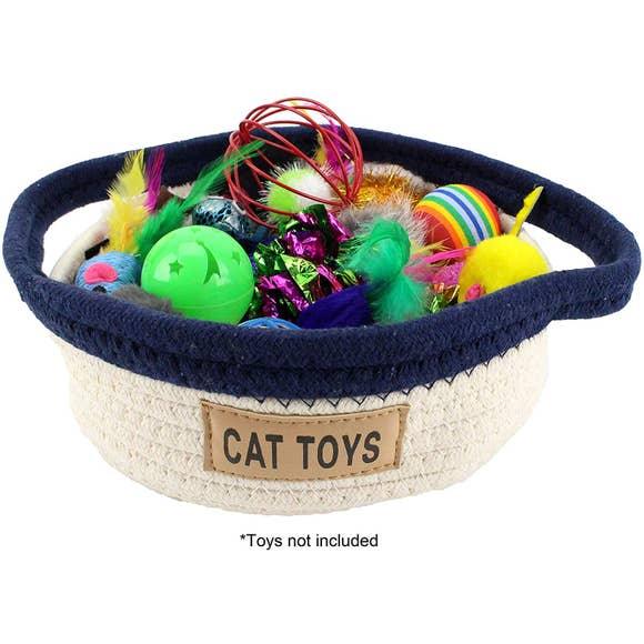 Rope Toy Basket with Leather Handles - Rocky & Maggie's Pet Boutique and Salon