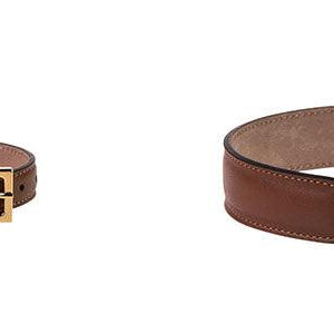 Frida Firenze brown leather Plain Antique Collar with gold buckle, shown in small and large sizes.