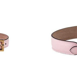 Frida Firenze Plain Antique Collar in pink leather with gold-tone buckle, shown in two sizes.