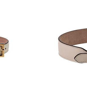 Frida Firenze Plain Antique Collar in beige leather with gold buckle, shown in small and large sizes.