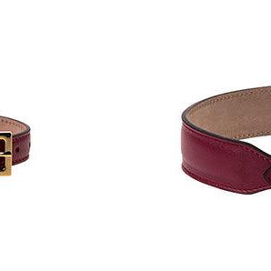 Frida Firenze Plain Antique Collar in burgundy leather with a gold rectangular buckle, shown from two angles.