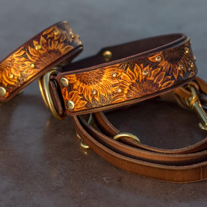 Sunflowers Leather Collar - Rocky & Maggie's Pet Boutique and Salon