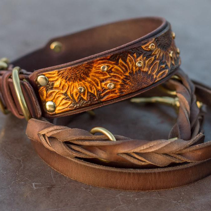 Sunflowers Leather Collar - Rocky & Maggie's Pet Boutique and Salon