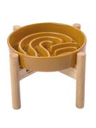 [Wave] Slow Feeder Dog Bowls - S / Beige / Wood Stand - Rocky & Maggie's Pet Boutique and Salon