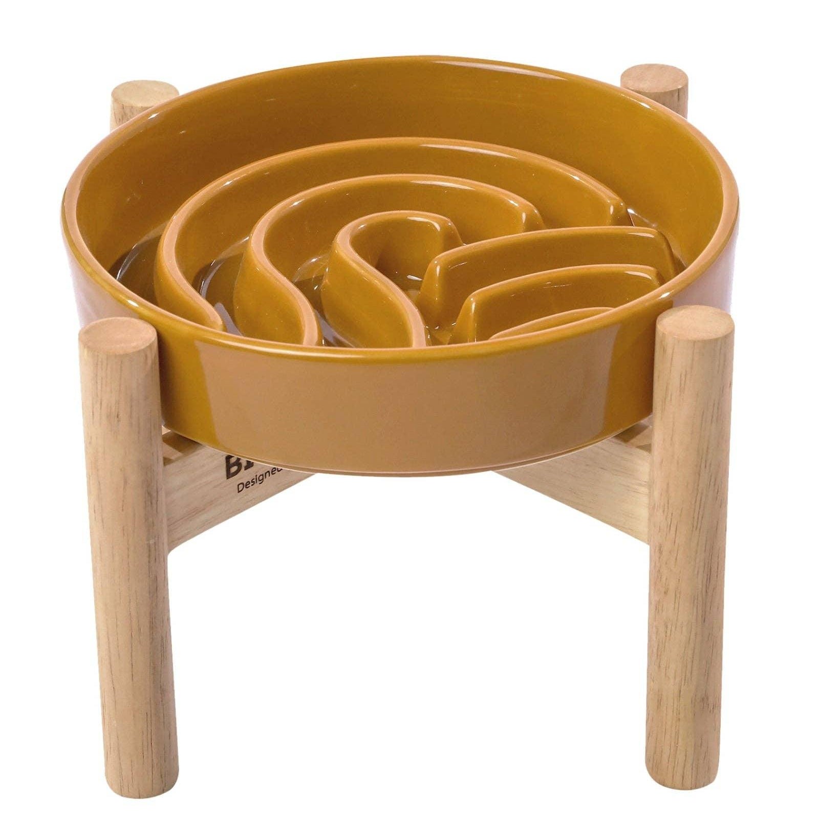 [Wave] Slow Feeder Dog Bowls - M / Beige / Wood Stand - Rocky & Maggie's Pet Boutique and Salon