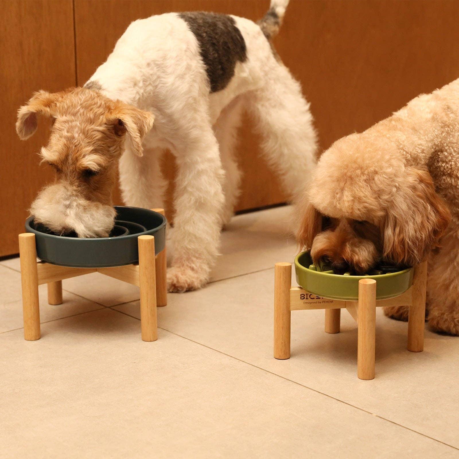 [Wave] Slow Feeder Dog Bowls - S / Pink / Wood Stand - Rocky & Maggie's Pet Boutique and Salon
