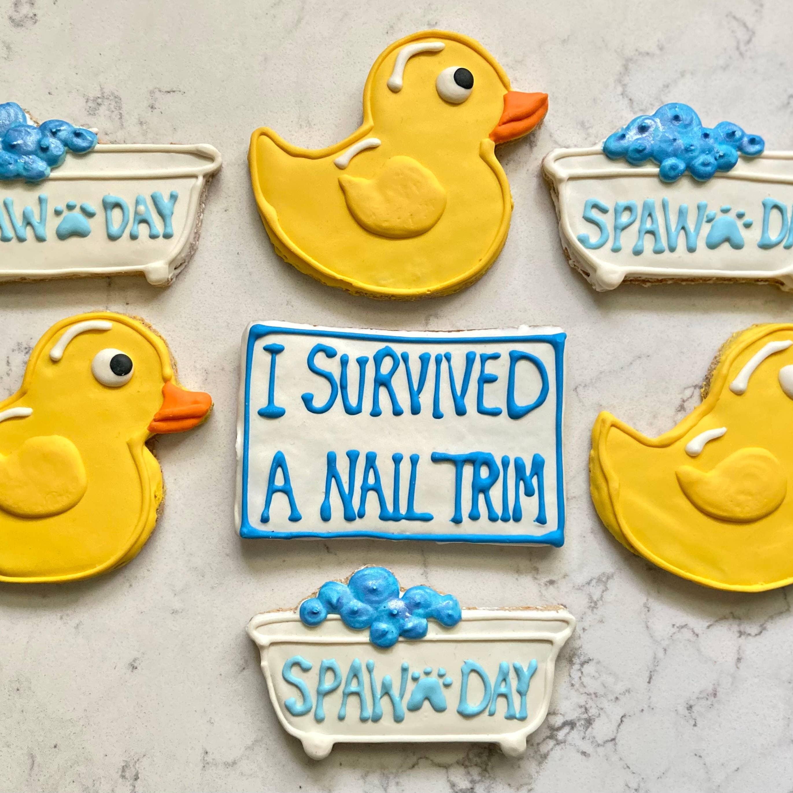 Spaw Day Cookies: I Survived a Nail Trim Cookie - Rocky & Maggie's Pet Boutique and Salon