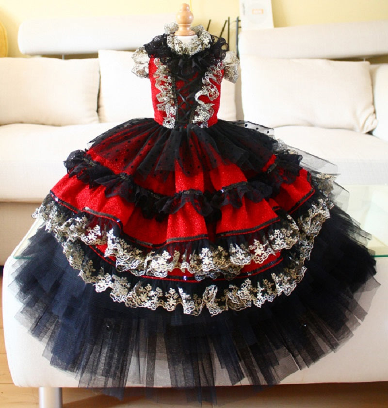 Victorian-Inspired Red and Black Lace Dog Trailing Dress Gothic Pet Gown Clinoline XS Victorian-Inspired Red and Black Lace Dog Trailing Dress Gothic Pet Gown Clinoline XS